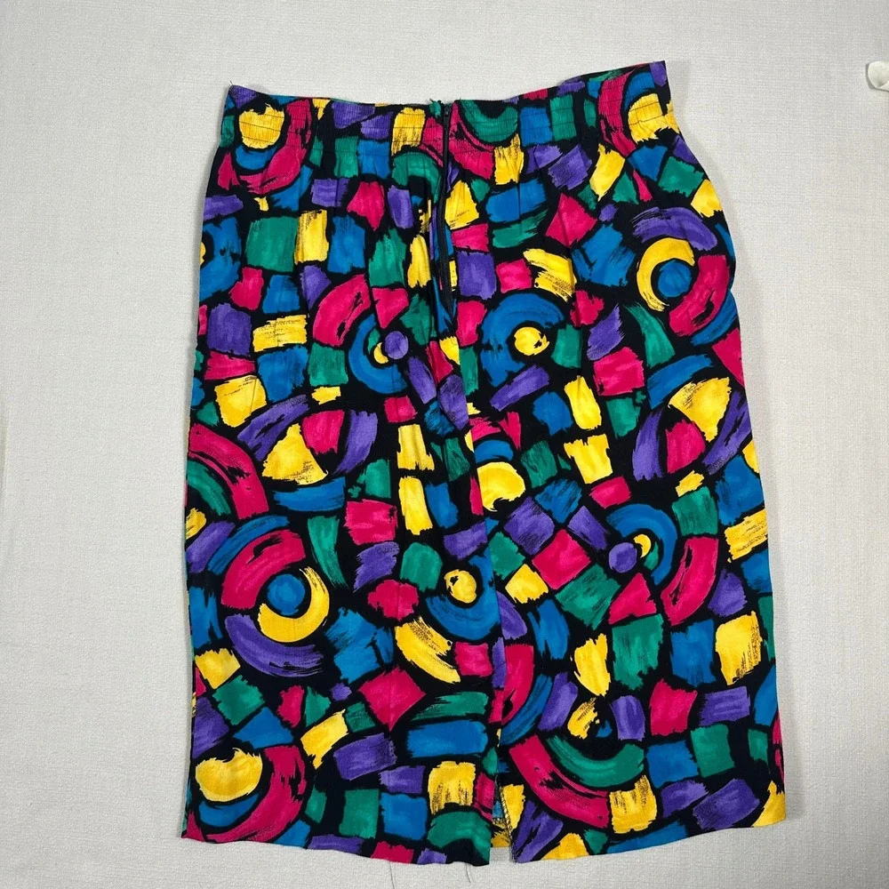 VTG Maggie Lawrence Skirt Womens 10 Multicolor Abstract Midi USA